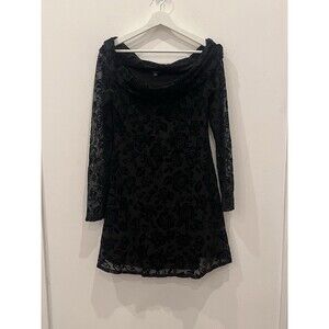 Wild Fable Dress Womens M Black Velvet Burnout Mini Fit and Flare Goth Witchy